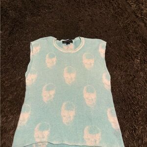 Skull Cashmere - Aqua Sleeveless Knit Top with Skull Motif